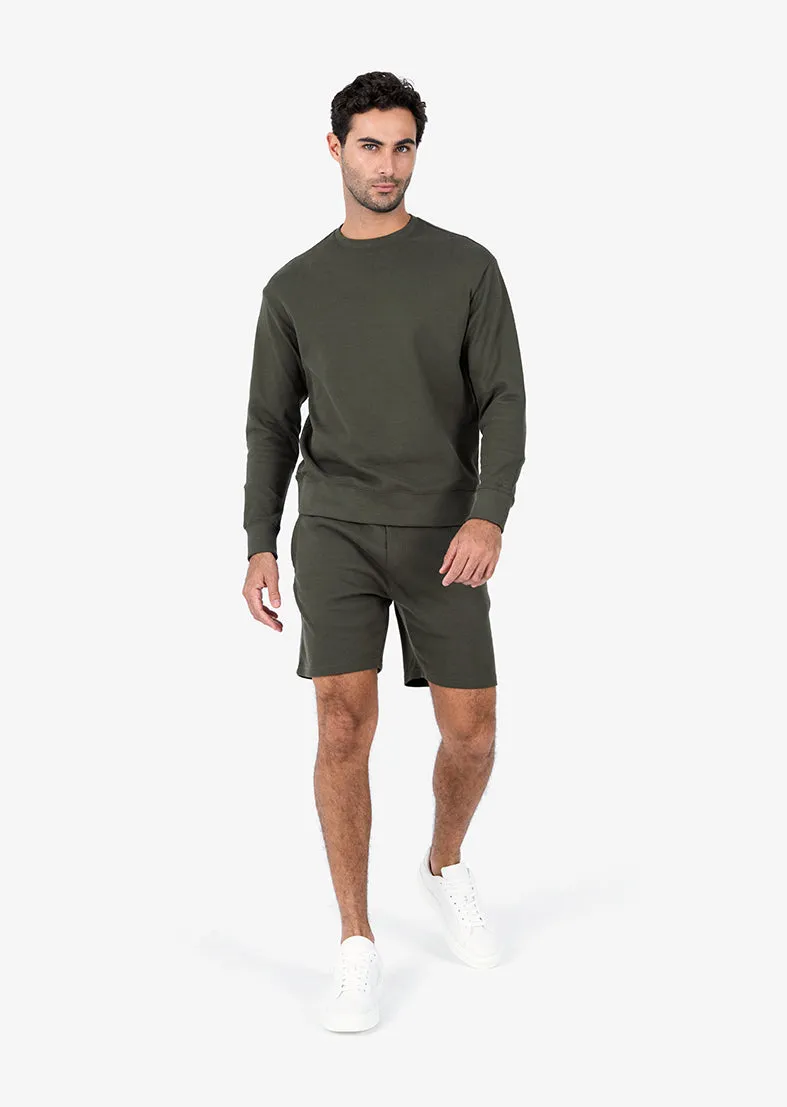 Premium Textured Crew Neck Sweat Army Green