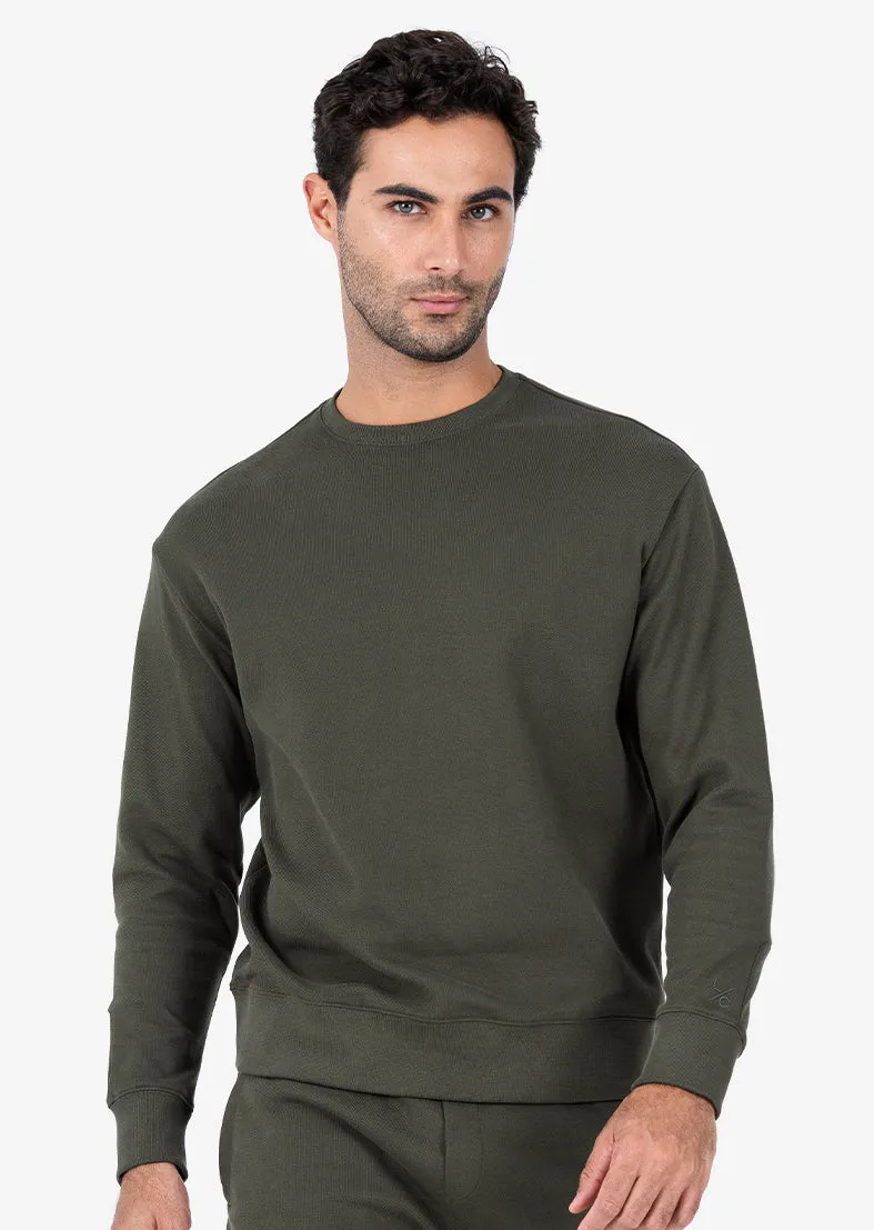 Premium Textured Crew Neck Sweat Army Green