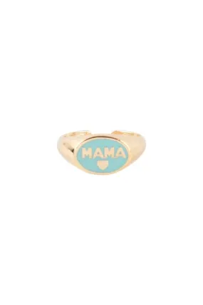 "Mama" Heart Color Signet Open Brass Ring Gold Mint - Pack of 6