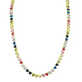 Rainbow Bezel Heart Tennis Necklace