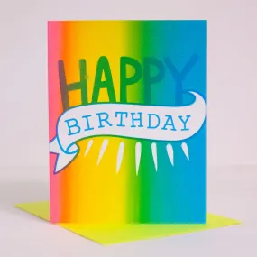 rainbow birthday card, OOAK birthday card, handprinted card, birthday card for kid, kid birthday card