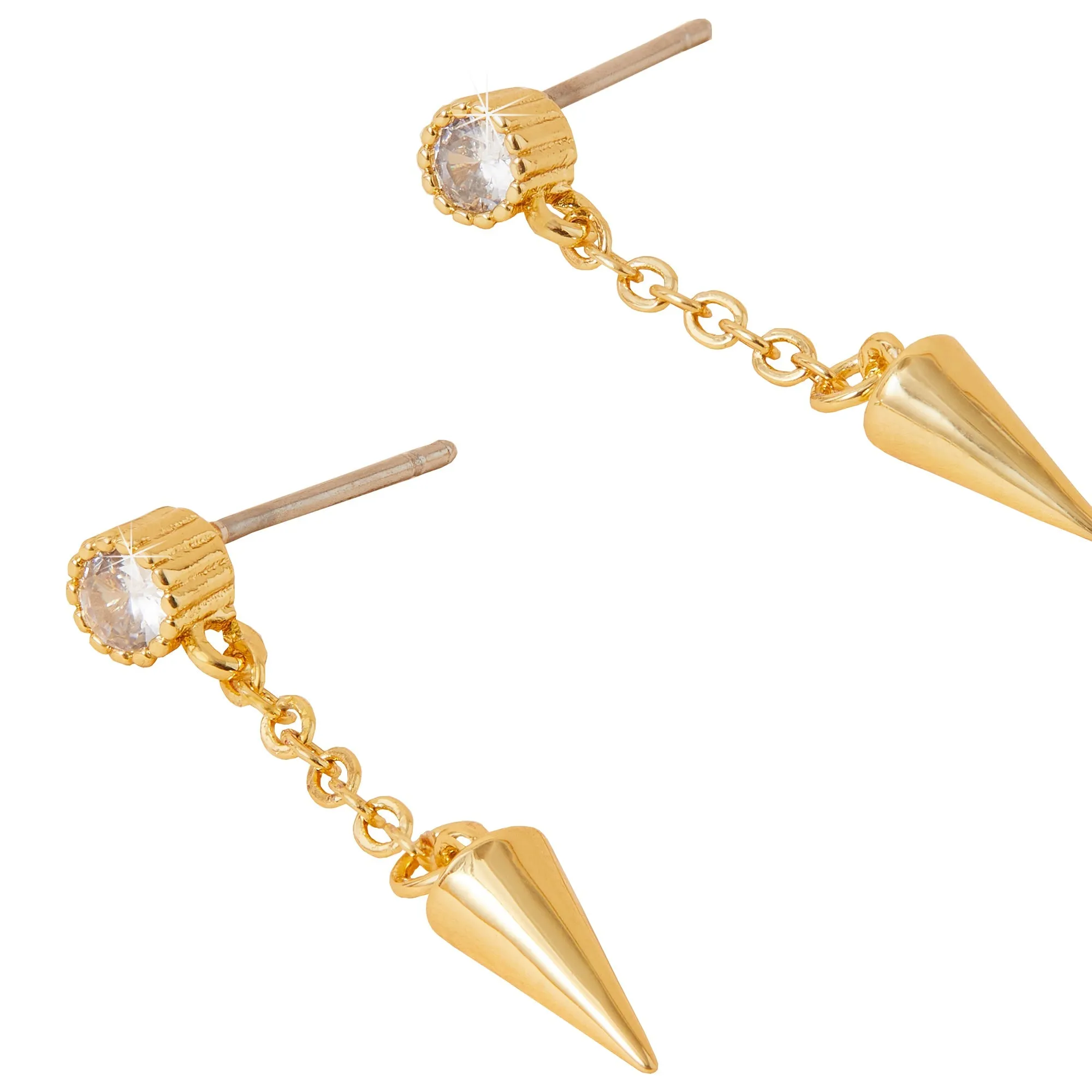 Real Gold Plated Gold Z Sparkle Spike Chain Earrings