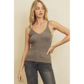 Ribbed Knit Tank Top - Heather Grey