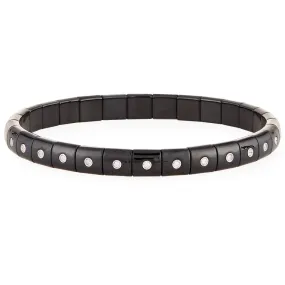 Roberto Demeglio Pura Glossy Black Ceramic Elastic Bracelet Eternity Style Diamonds