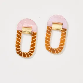 Rope Hoop Earrings - Pink / Tan