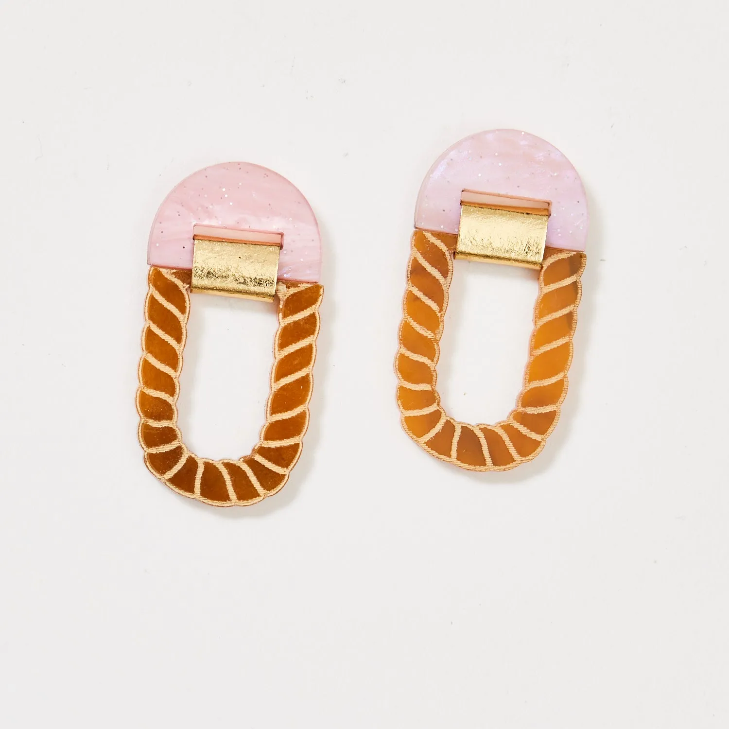 Rope Hoop Earrings - Pink / Tan