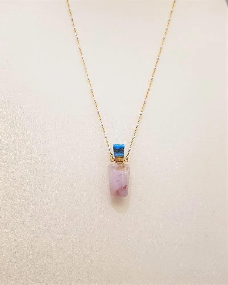 Rose Quartz with Turquoise Cap Essential Oil Bottle Pendant