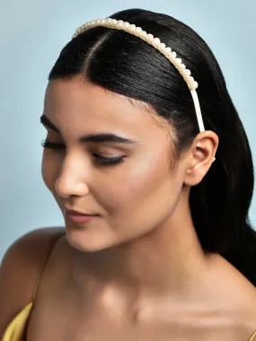 Rubans Voguish Women Gold-Toned  White Set of 2 Embellished Hairband