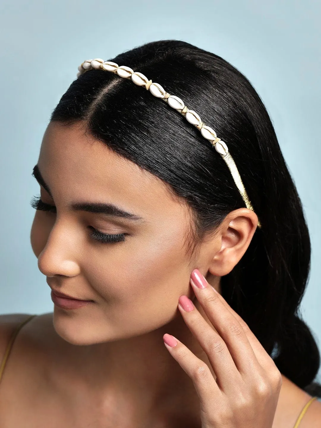 Rubans Voguish Women Gold-Toned  White Set of 2 Embellished Hairband