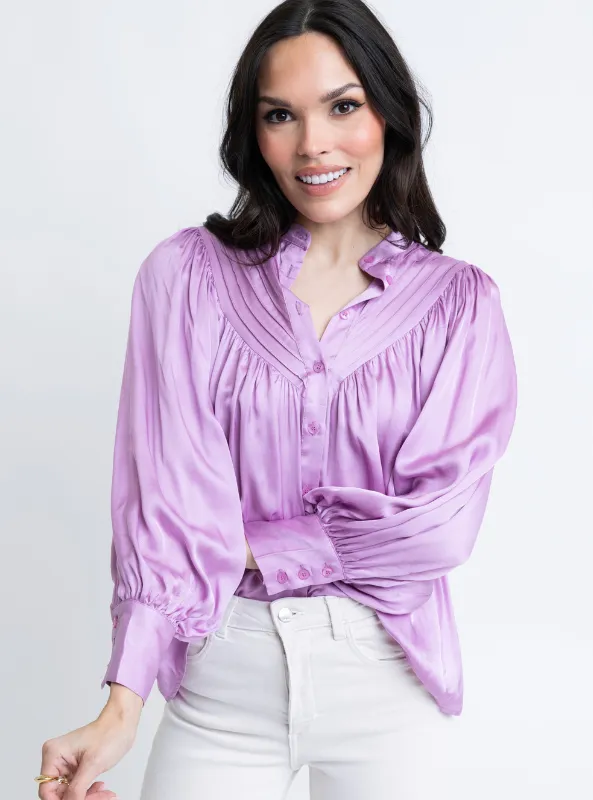 Satin Pleat Button Up Top