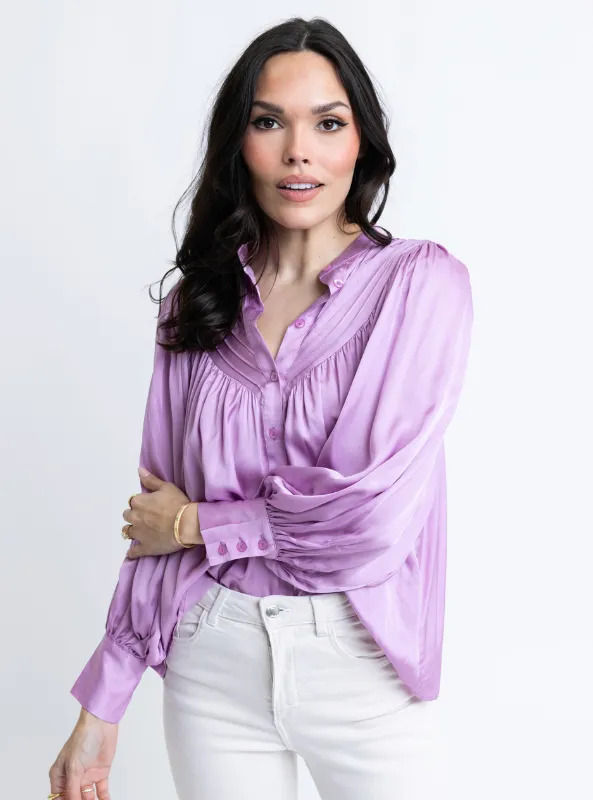 Satin Pleat Button Up Top