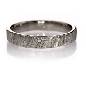 Saw Cut Texture Wedding Band With Diamond Accents