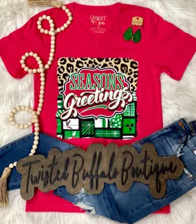 {SEASON'S GREETINGS} Leopard   Gifts Mix Red V-Neck Tee