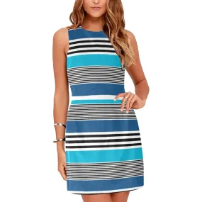 shades of blue striped Eos Women's Sleeveless Dress