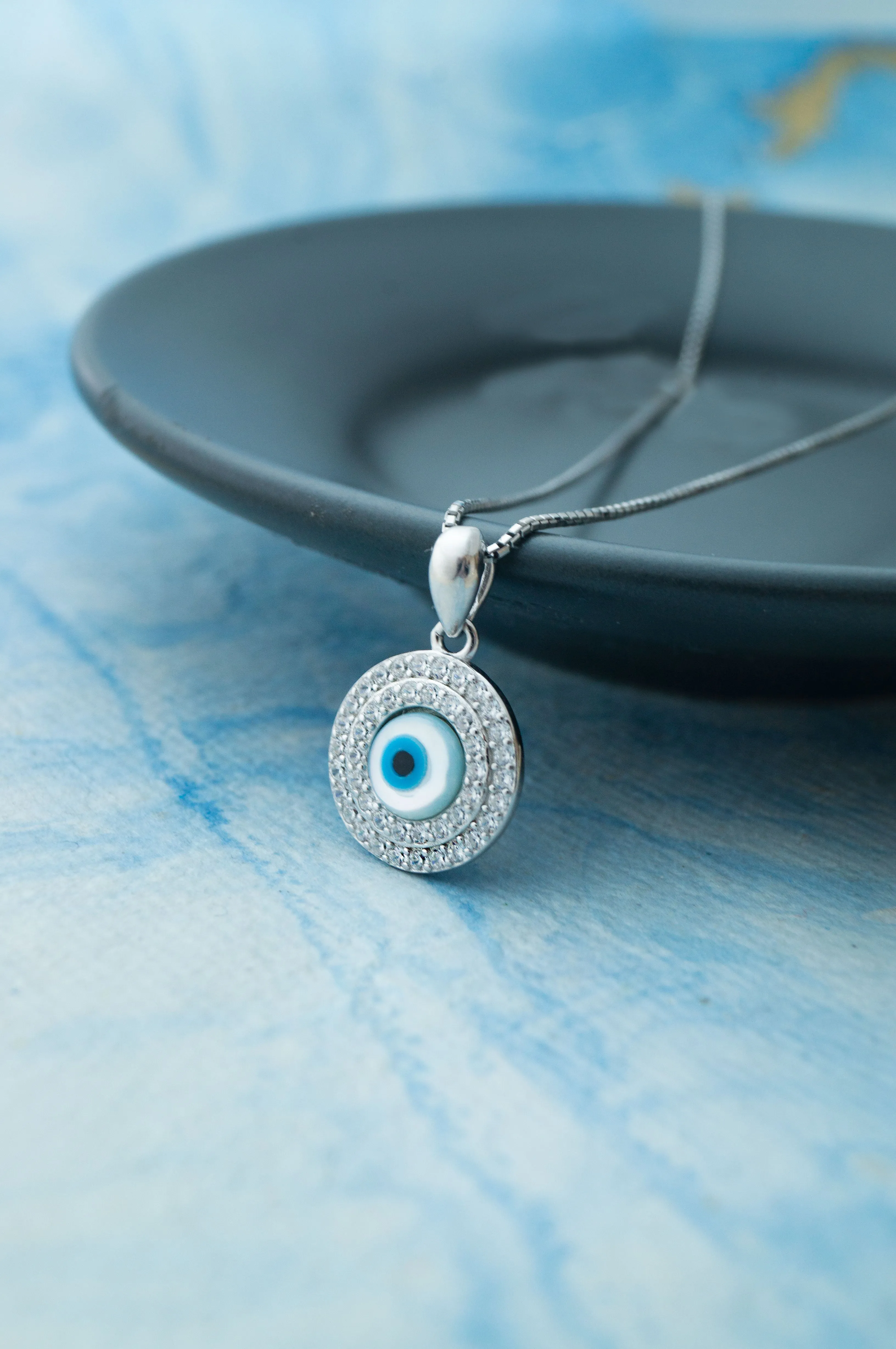 Shimmering Evil Eye Sterling Silver Pendant