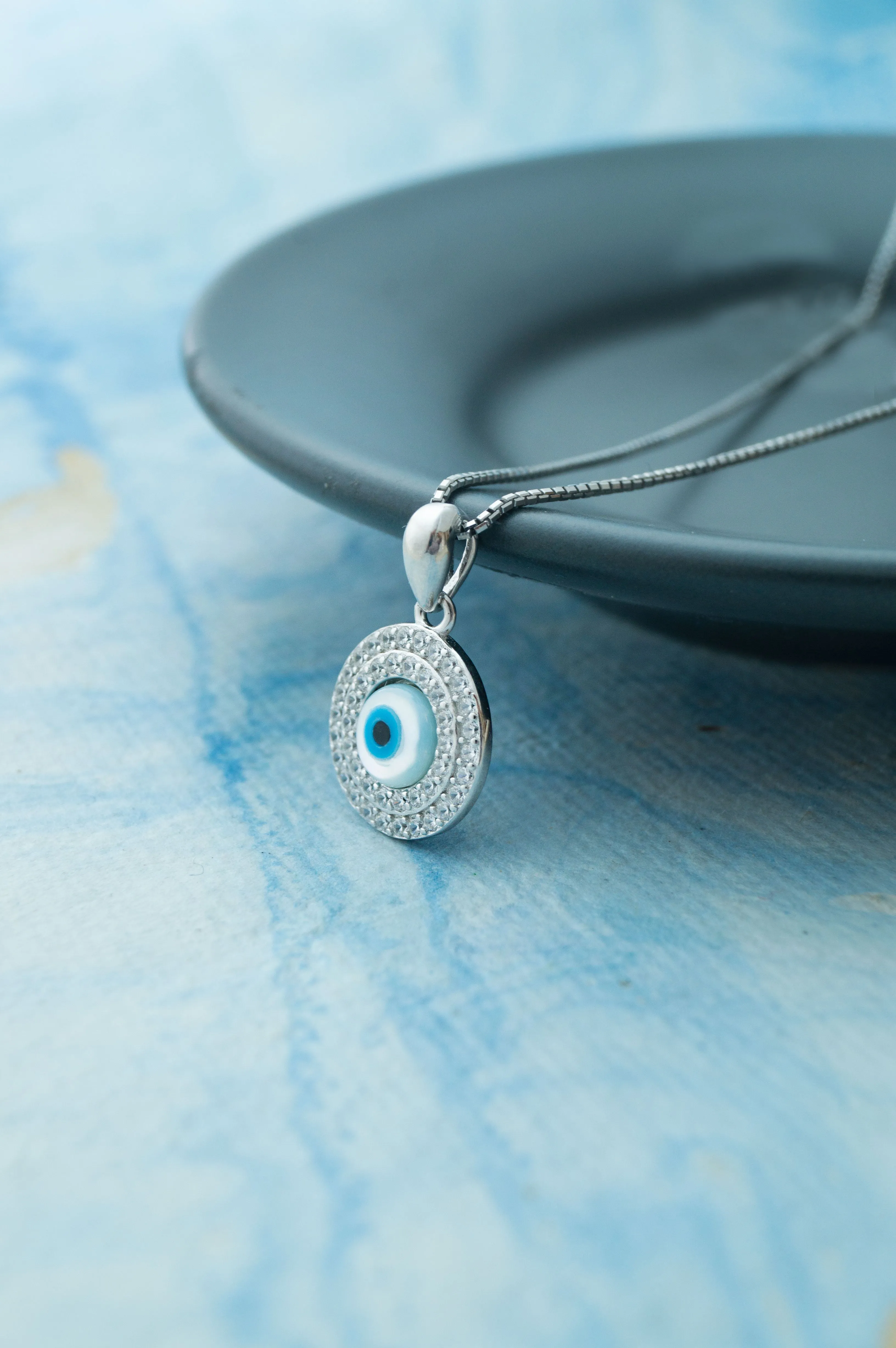 Shimmering Evil Eye Sterling Silver Pendant