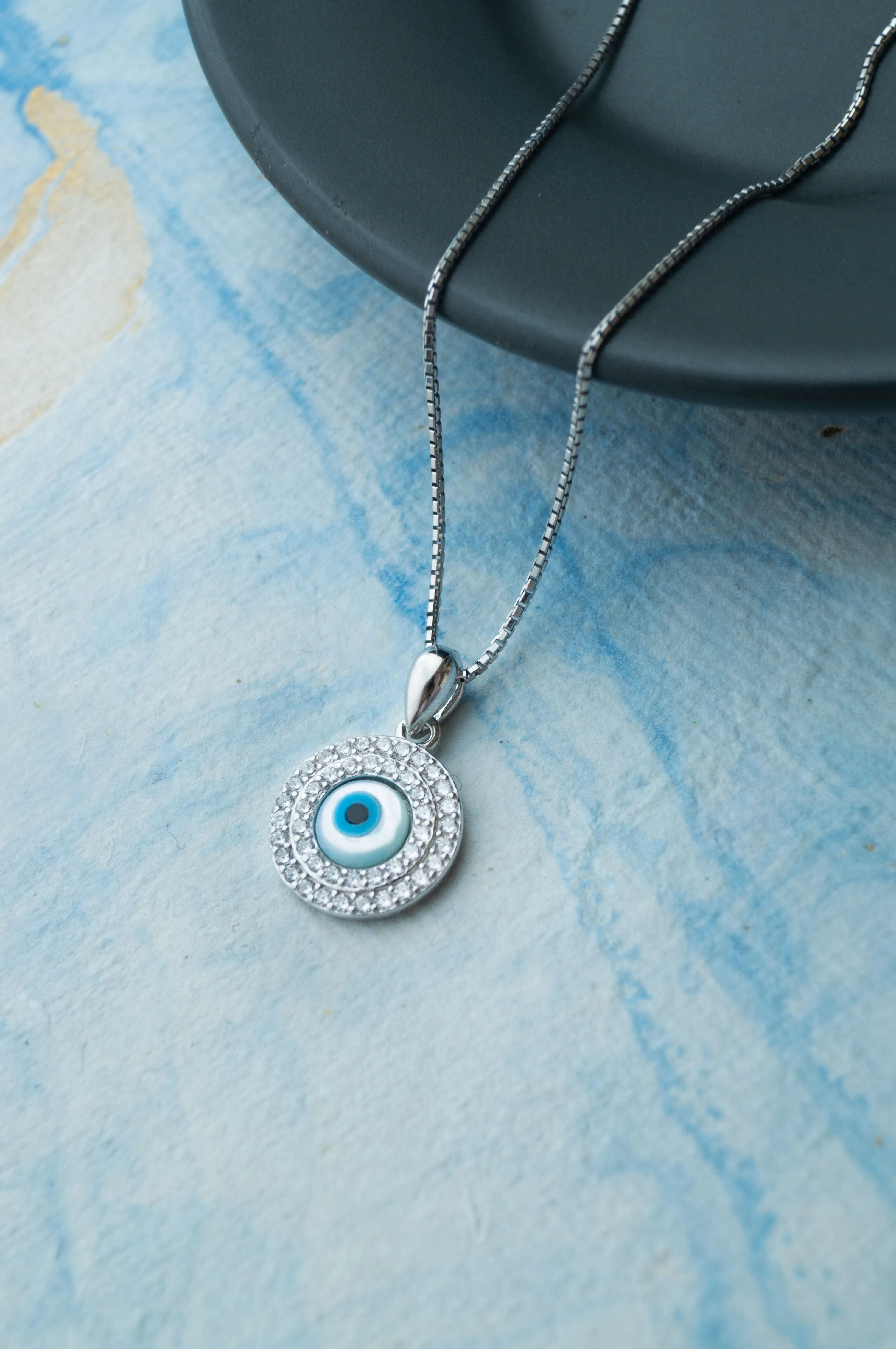 Shimmering Evil Eye Sterling Silver Pendant