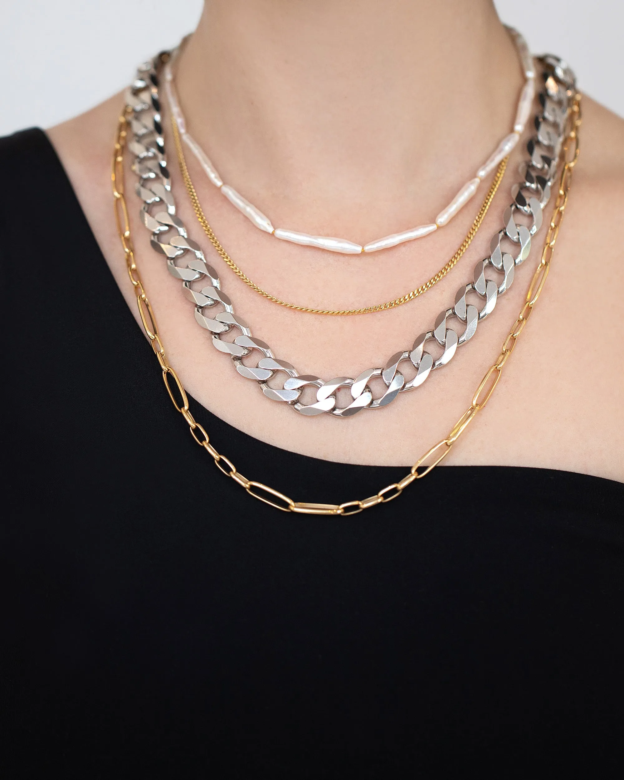 Silver Diamond Curb Chain Necklace