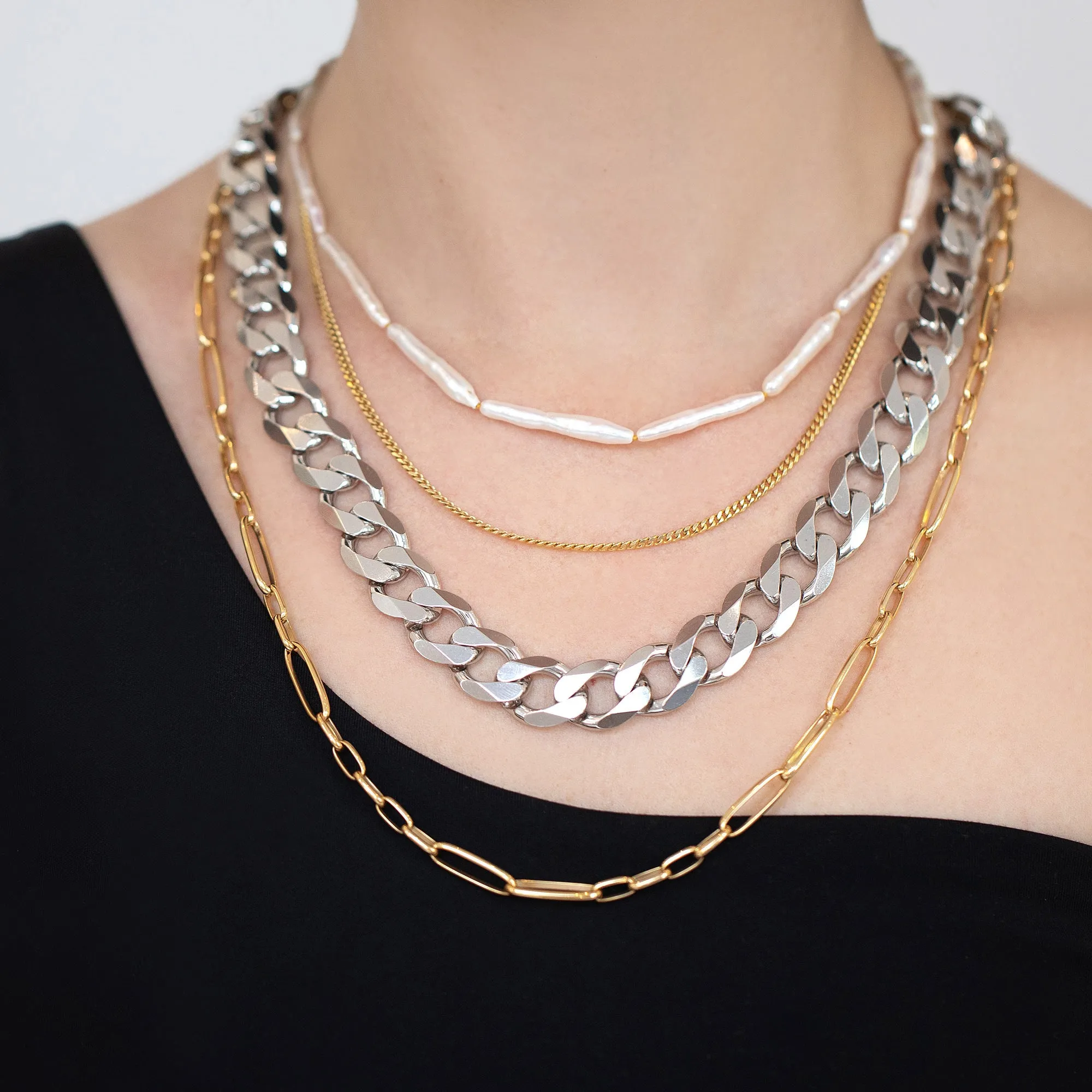 Silver Diamond Curb Chain Necklace