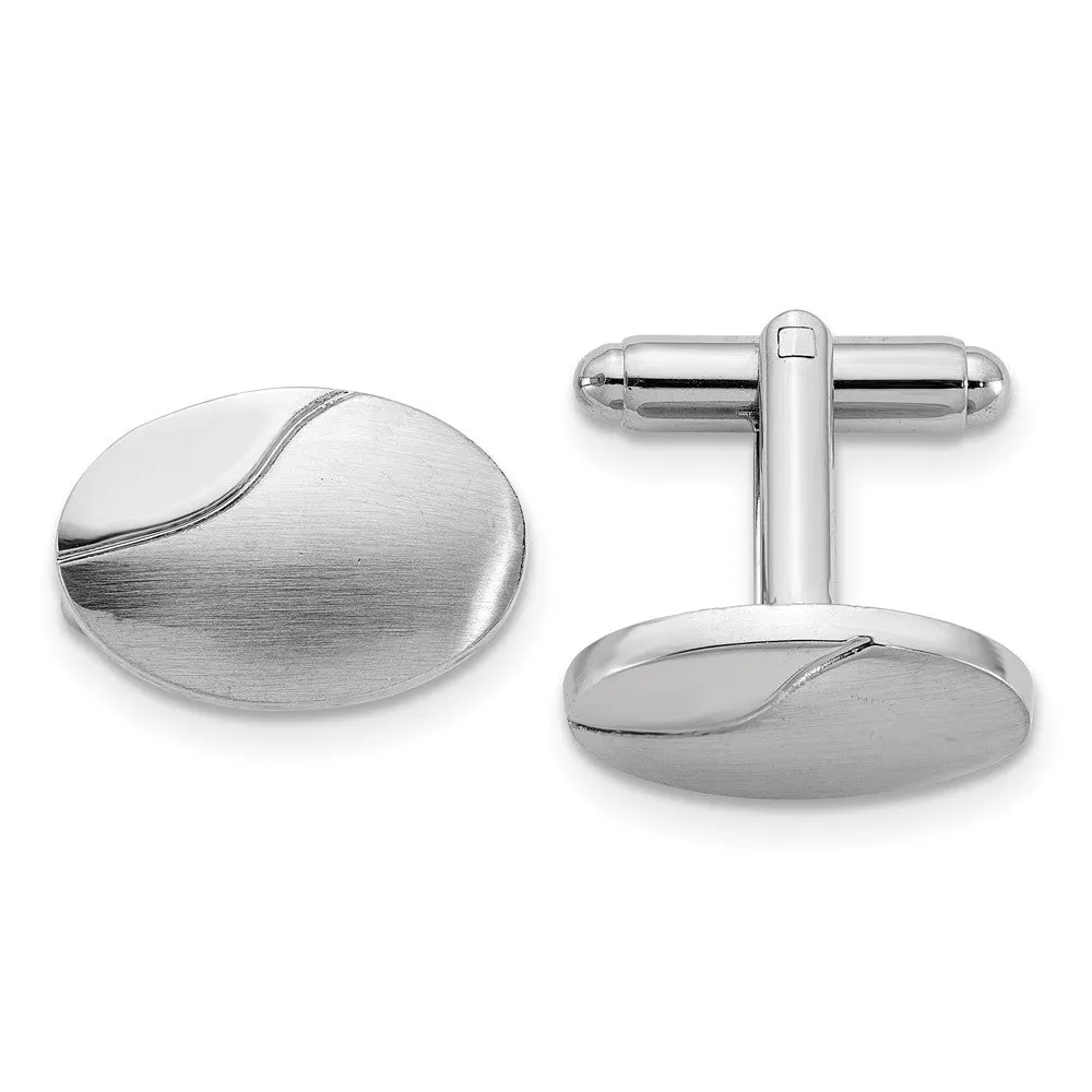 Silver-tone Brushed and Polished Oval Cuff Links