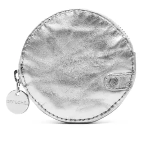 Small round leather purse en metallic look / 15690 - Silver Metallic