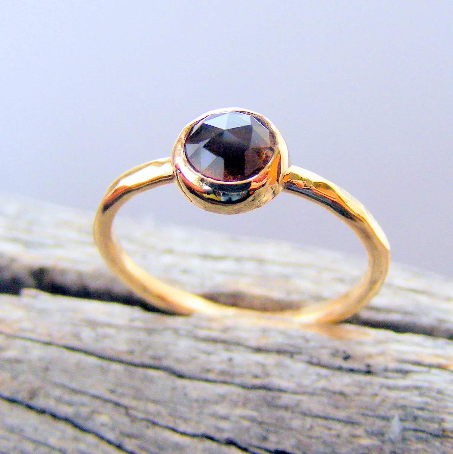 Smokey Quartz 14k Gold Stacking Ring, Smoky Quartz Chocolate Brown Gemstone, Gold Wedding Or Engagement Or Birthstone Jewelry, Minimalist