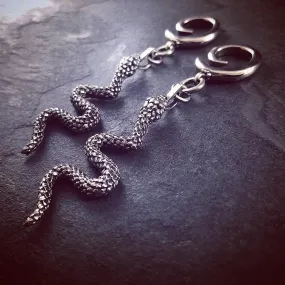 Snake Gauged Spiral Earrings - Silver