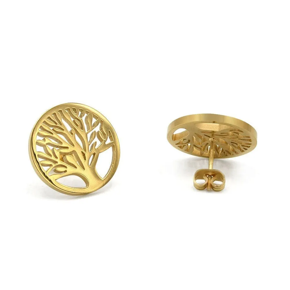 Stainless Steel Tree of Life  Earrings Gold Plated