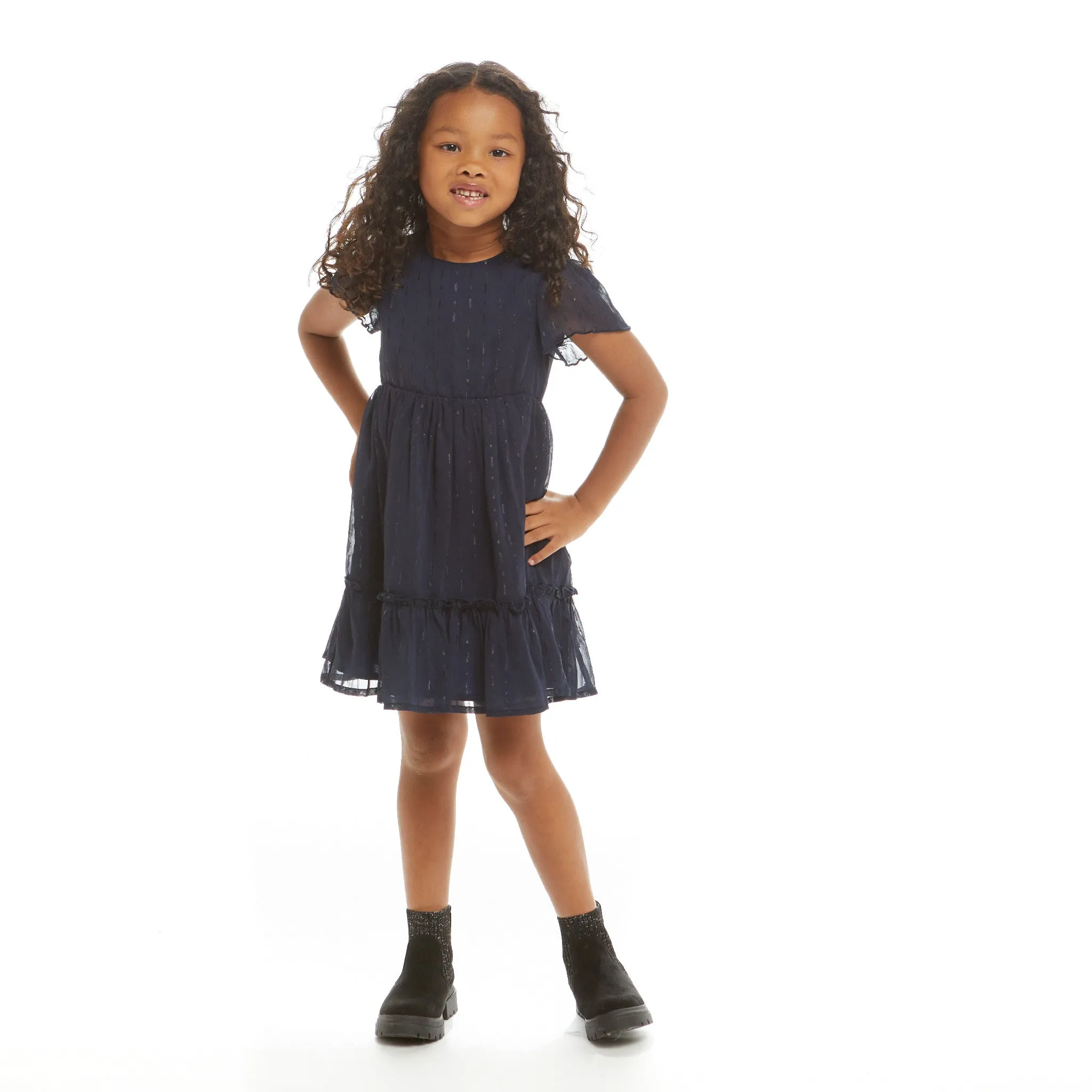 Starry Elegance Holiday Dress  | Navy