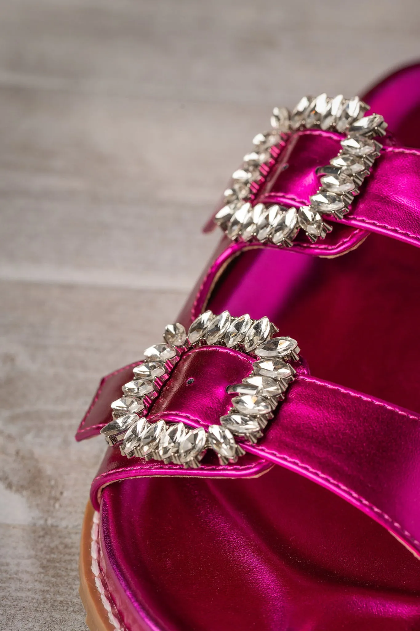 Stellar Rhinestone Buckle Slides in Fuschia