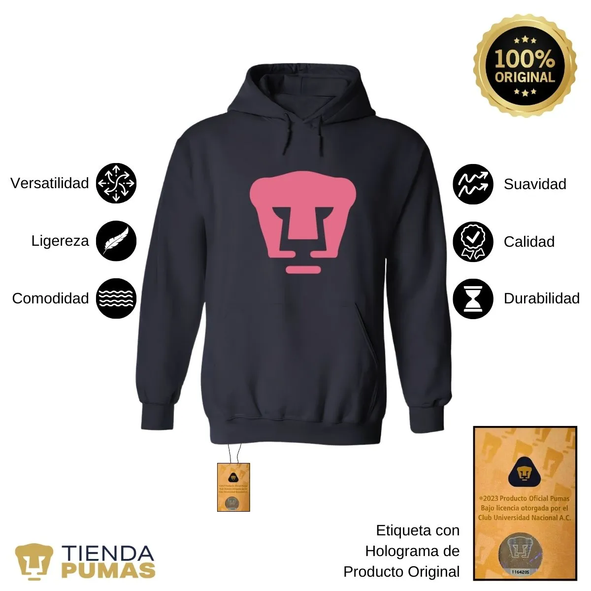 Sudadera para Hombre Hoodie Pumas UNAM Logo Rosa