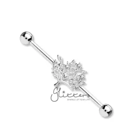 Surgical Steel Industrial Barbells with Multi CZ Set Life Tree Center