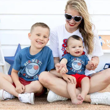 Sweet Wink Red White & Cool Patriotic Smiley S/S Bodysuit - Indigo