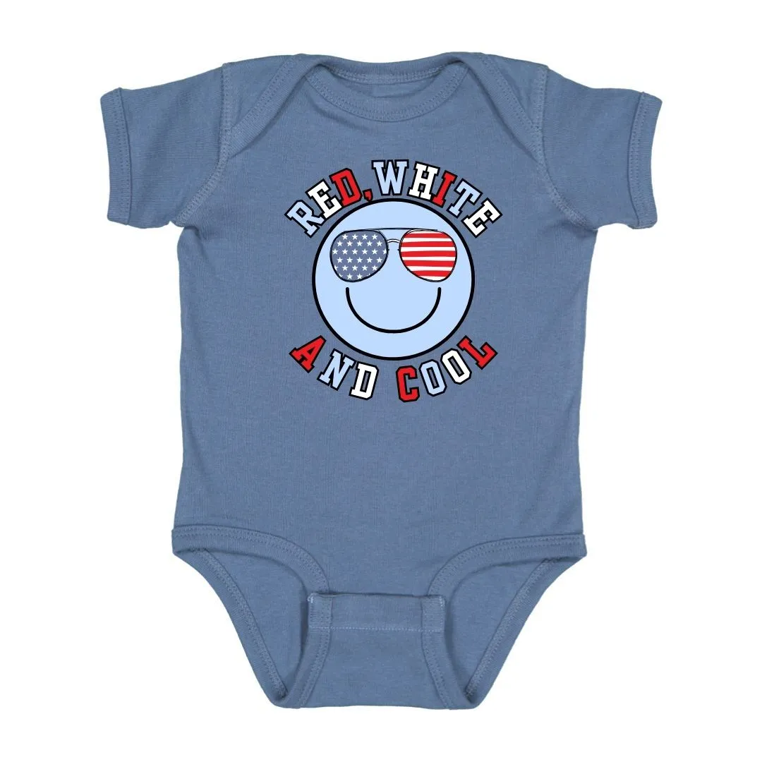 Sweet Wink Red White & Cool Patriotic Smiley S/S Bodysuit - Indigo