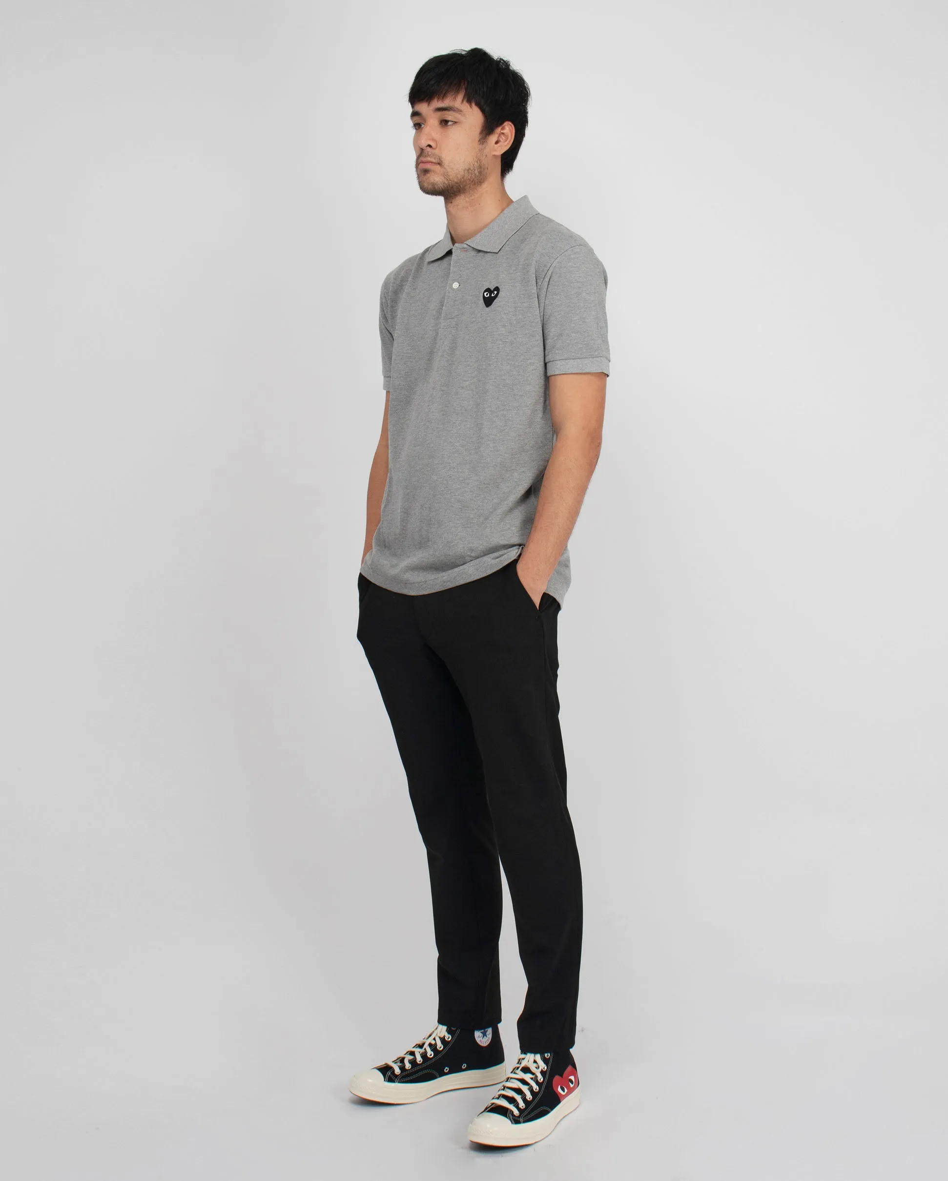 T078 BLACK HEART POLO SHIRT / GREY