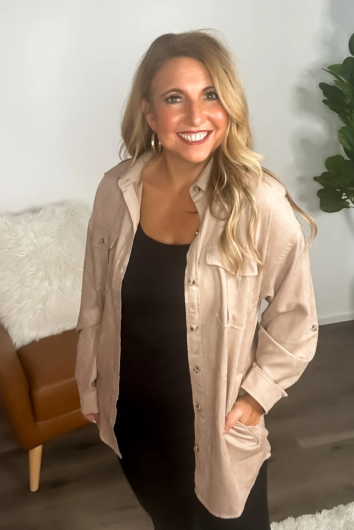 The Dakota Brushed Suede Button Down Shirt : Taupe