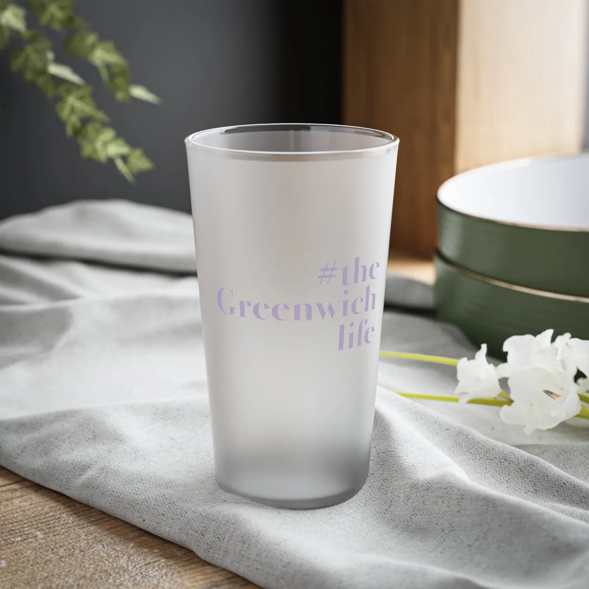 #thegreenwichlife Frosted Pint Glass, 16oz