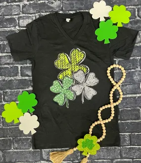 {TRIPLE CLOVER MADNESS} Pattern Mix Heather Black V-Neck Tee