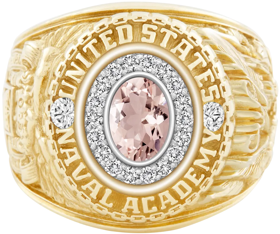 USNA Class Ring Mod™ with Morganite Centerpiece and Diamond Dividers