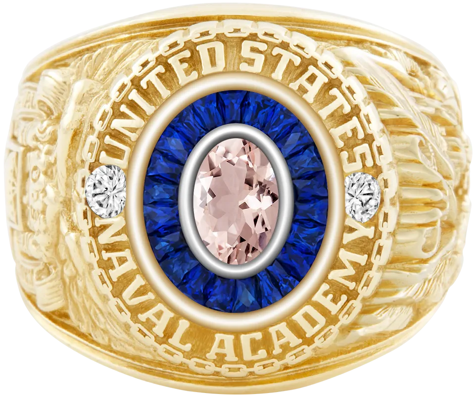 USNA Class Ring Mod™ with Morganite Centerpiece and Diamond Dividers