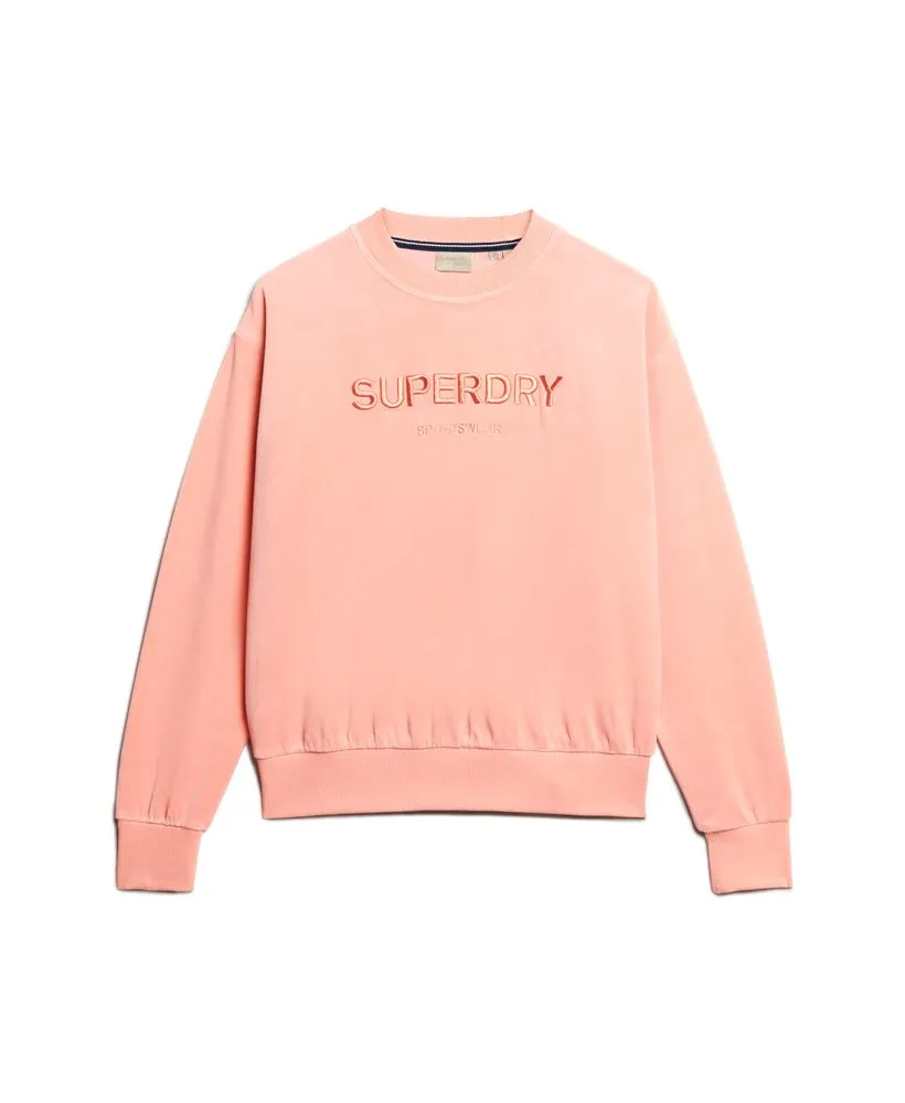 Velour Graphic Boxy Crew Sweatshirt | Peach Beige