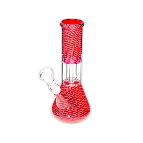 WATERFALL - MINI PERC GLASS BONG - RED WITH PINK CROSSHATCH