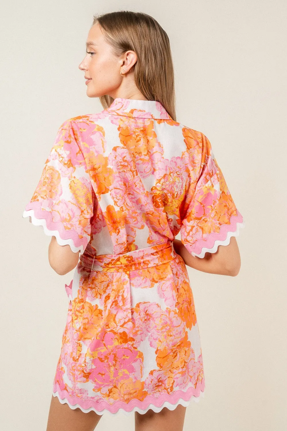 Wave Trim Floral Shirt Dress