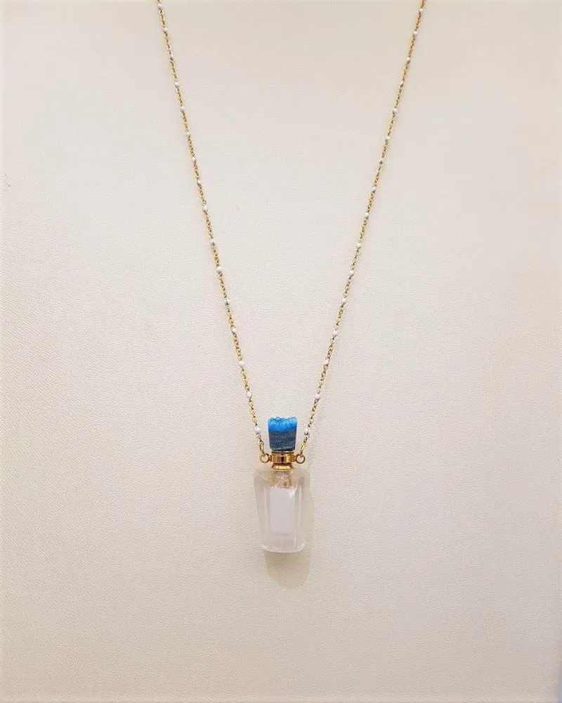 White Quartz with Turquoise Cap Essential Oil Bottle Pendant