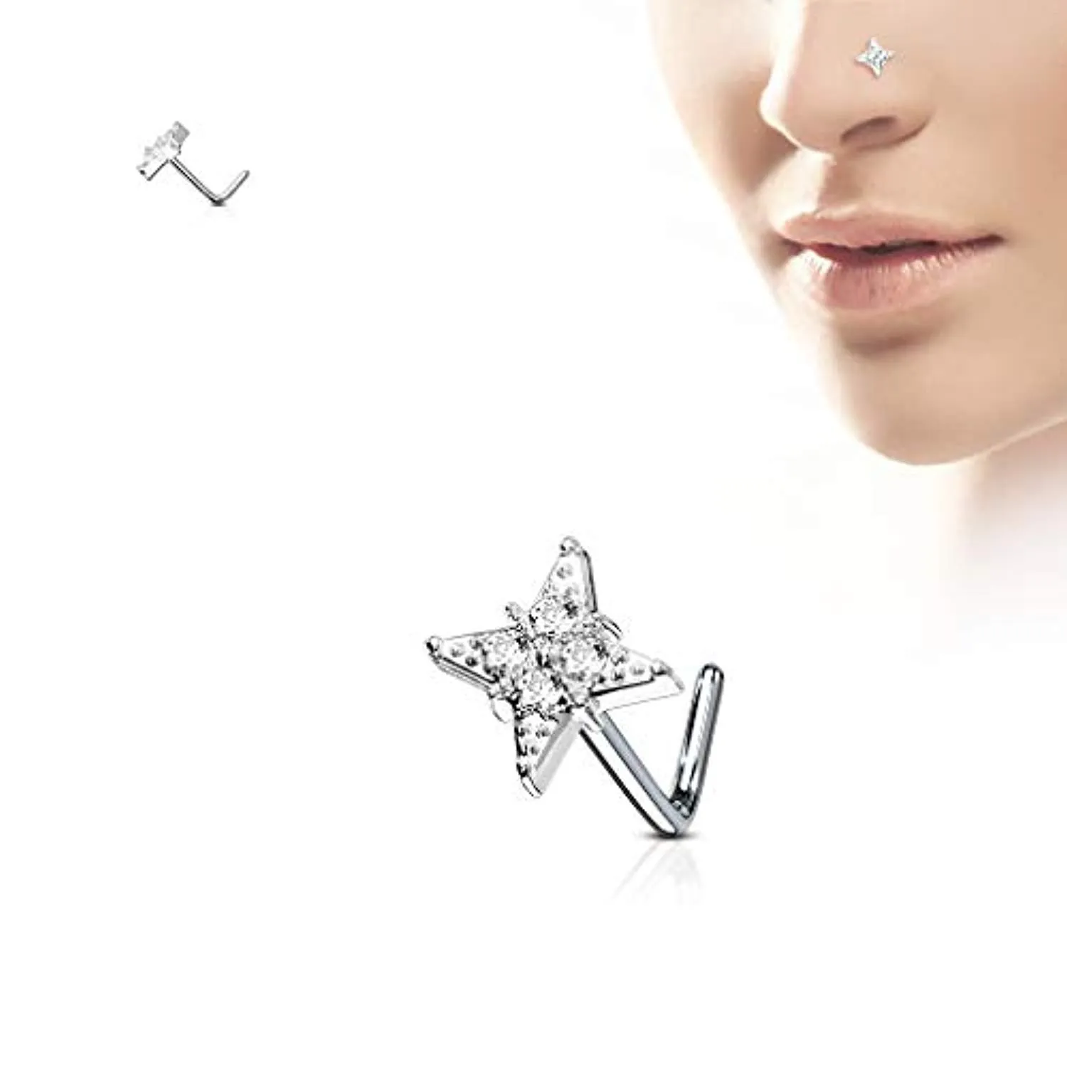 WildKlass CZ Paved Diamond 316L Surgical Steel L Bend Nose Stud Rings