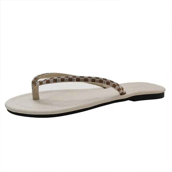 Women's Casual Rhinestone Flat Beach Flip Flops 85861560S