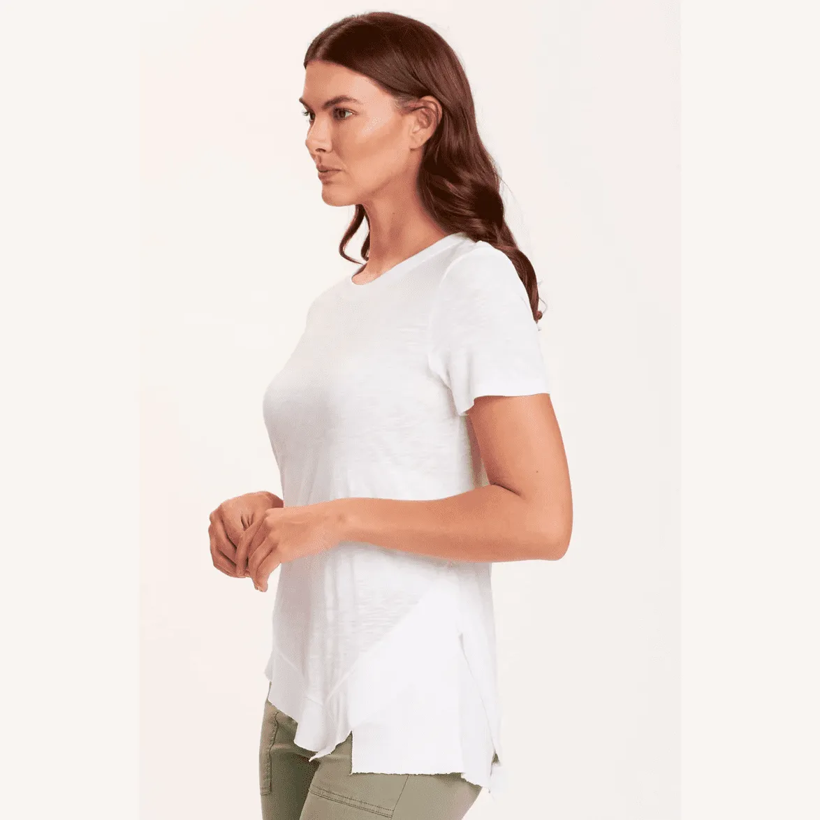 XCVI Wearables Lettie  Crew Neck Asymmetric Tee in White