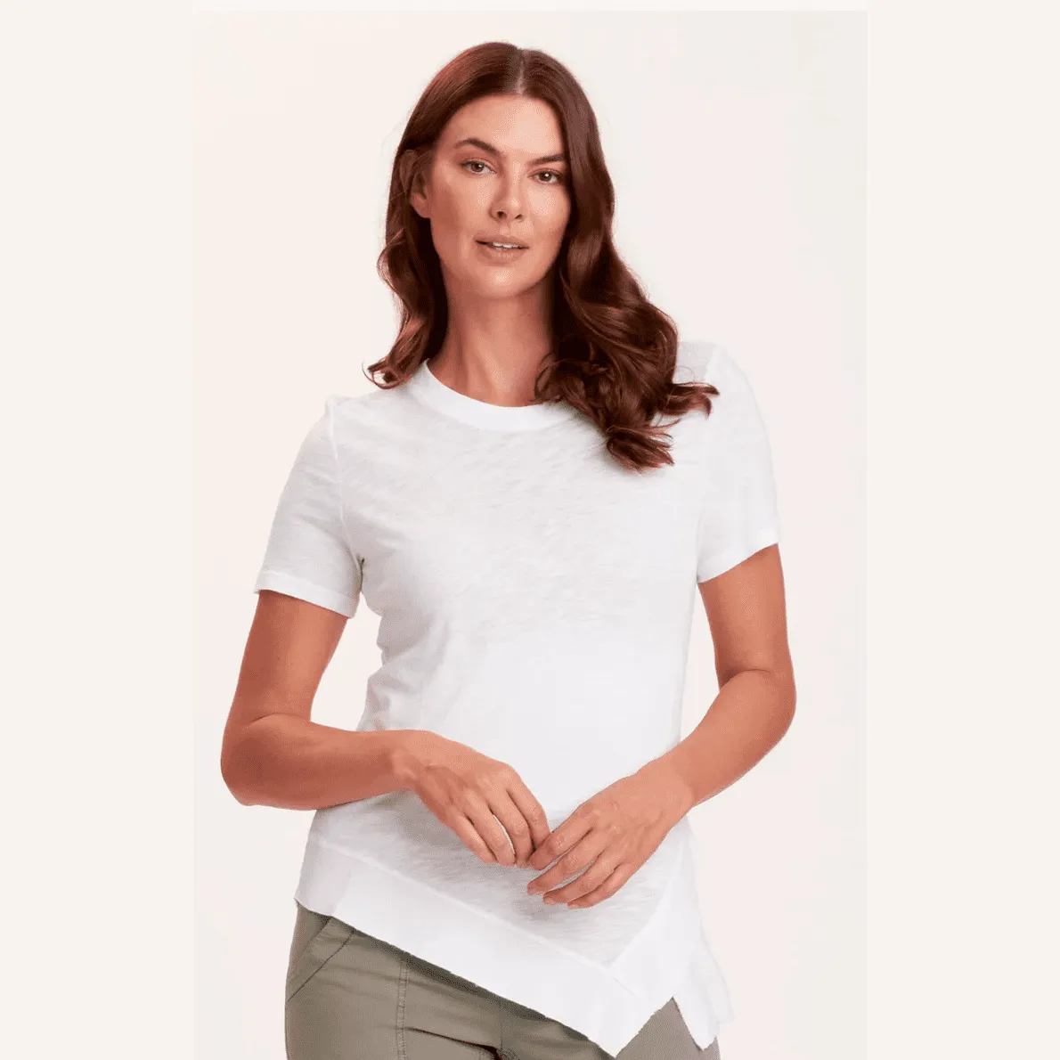 XCVI Wearables Lettie  Crew Neck Asymmetric Tee in White