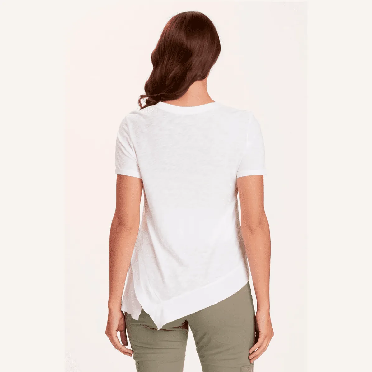 XCVI Wearables Lettie  Crew Neck Asymmetric Tee in White