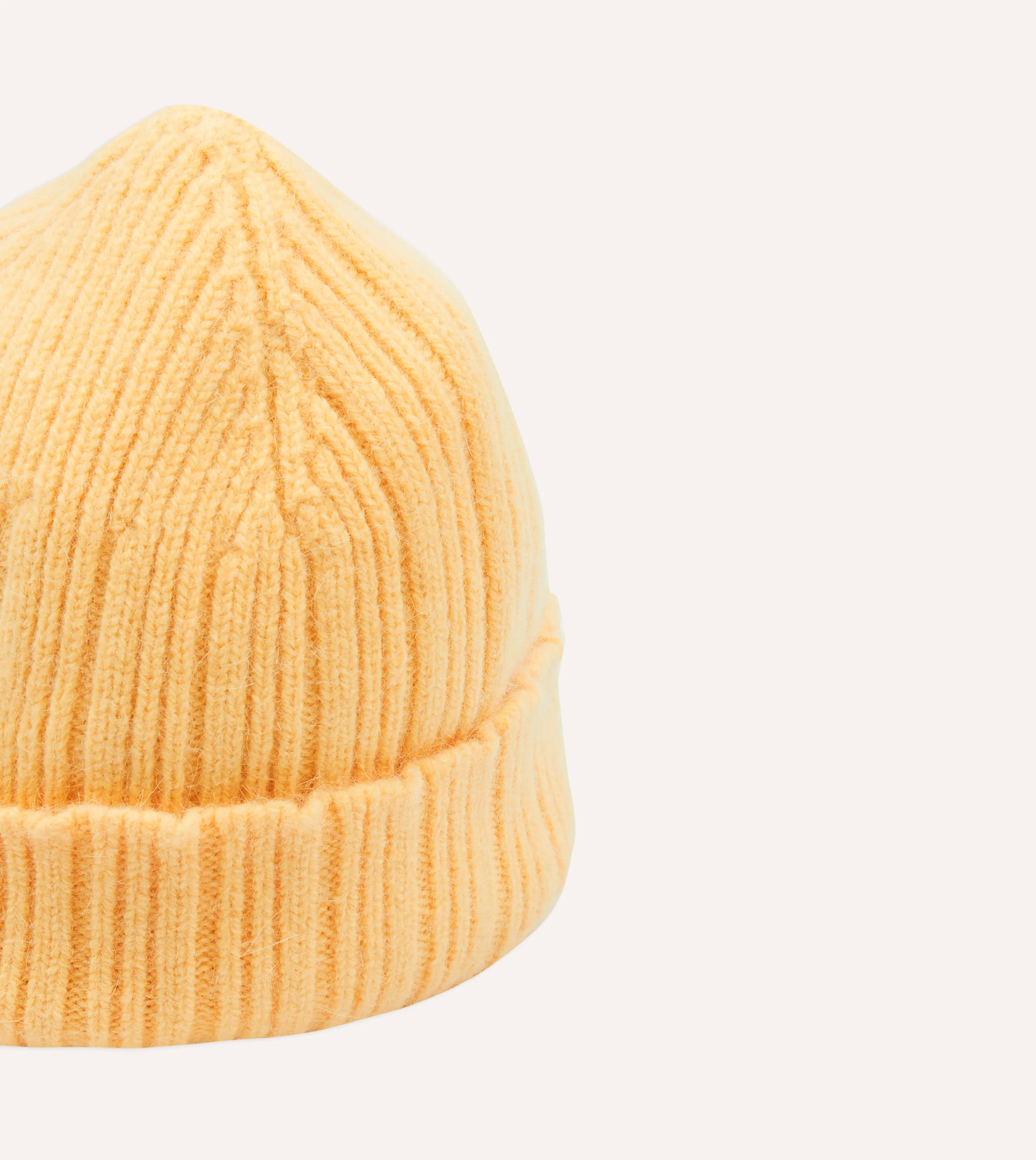 Yellow Angora Lambswool Ribbed Knit Cap